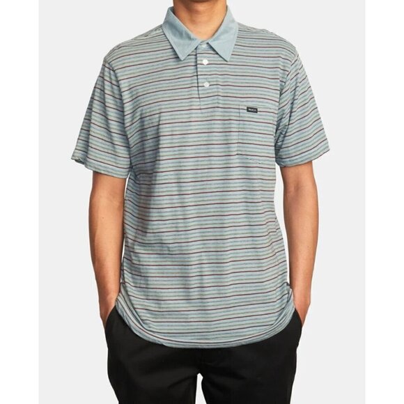 NWT RVCA Cassady Striped Polo Button Short Sleeve Shirt Regular Fit New Medium - Picture 8 of 8